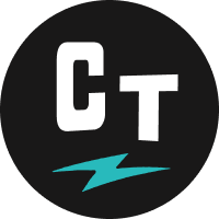 Contrarian Thinking logo is the letters CT with a teal lightning bolt.